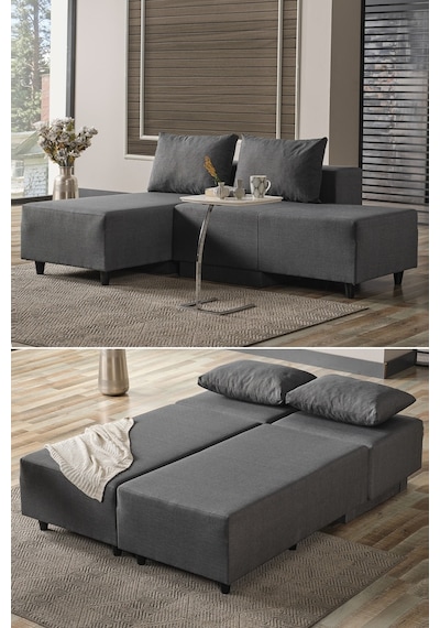 Kagu Corner Poly-m Köşe Takimi-kanepe-yatak-dinlenme 4 Farkli Model Tek Modül Koyu Gri