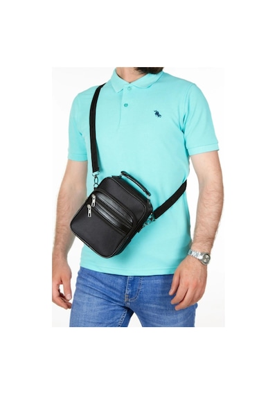 Newish Polo Erkek El Çapraz Omuz Çantası Ve Cüzdan Kartlık - New053 Siyah - Gri
