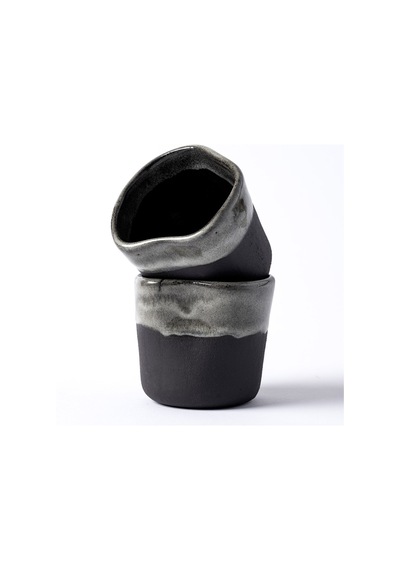 Must Siyah Beyaz Stoneware El Yapımı Mug Fincan 2li Set 8634