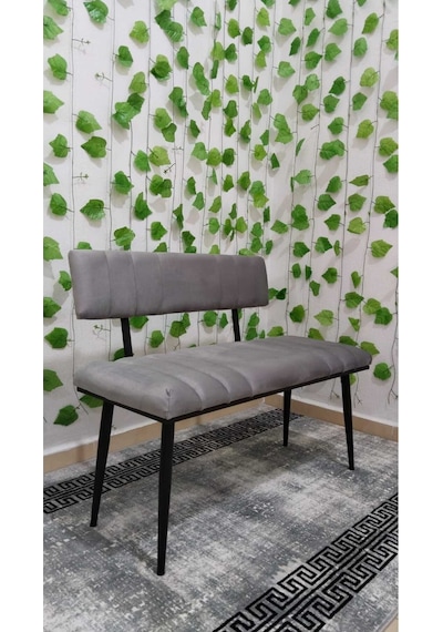 Özcan Metal Siyah Metal Ayaklı Metal Kasalı Sırtlı Mutfak Salon Antre Yatak Odası Balkon Puf Bank Bench Oturak Gri