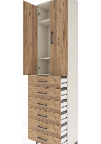 Arges Dolap 3 Raflı 6 Çekmeceli 2 Kapaklı 60x30x221 Aytaşı-çam Aytaşı