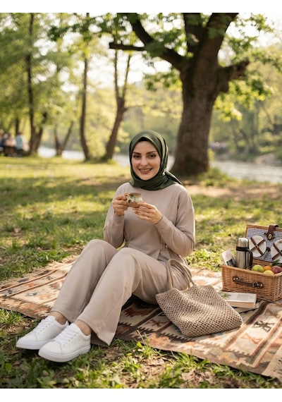 Stilkusagi Kadın Bej Yandan Bağlamalı Oysho Modal Rahat Kesim Günlük Tesettür Eşofman Takımı Stilkusagi Kadın Bej Yandan Bağlamalı Oysho Modal Rahat Kesim Günlük Tesettür Eşofman Takımı