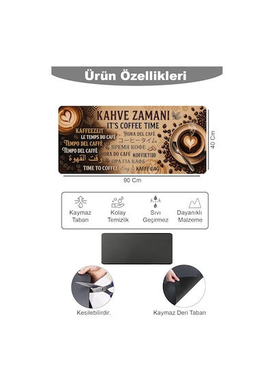 Valerine Life Barista Kahve Barı Matı 40x90cm Espresso Makinesi Ve Çaycı Altlığı Dünya Kahve Zamanı Siyah