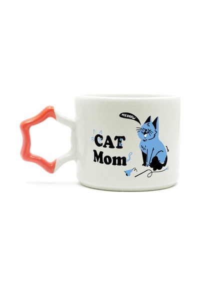 Cat Mom Baskılı Turuncu Kulplu Yıldız Kupa