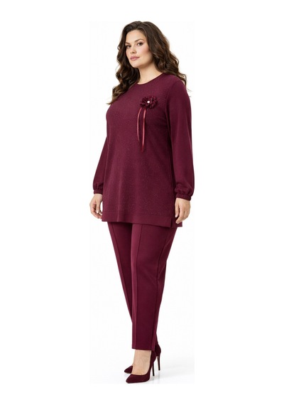 Baglan Kadın Simli Tunik Pantolon Takım Bgl-st05428 Bordo