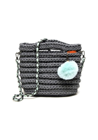 Handmade Makrome İp Tasarım Çanta Antrasit - Gri