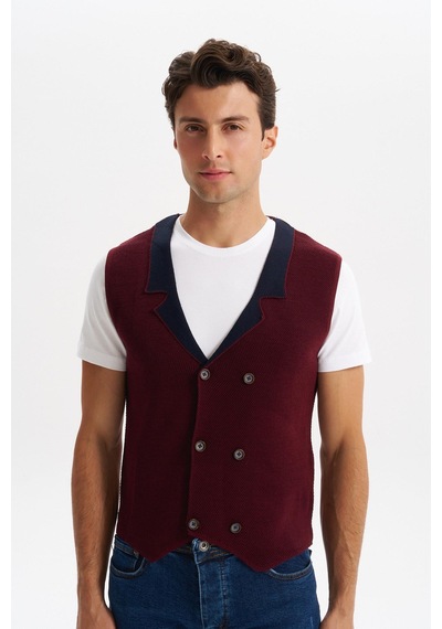 AR-MA Arma Erkek Slim Fit Örme Likralı Pike Yelek Kısa Kollu, %90 Akrilik %10 Wool K0yyo0857 Bordo