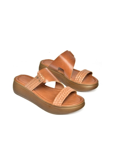 Fox Shoes S291059703 Taba Hakiki Deri Kalın Tabanlı Kadın Terlik Taba
