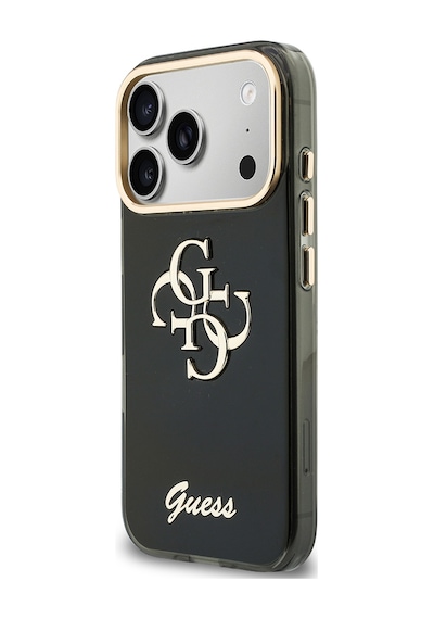 Apple iPhone Uyumlu 18 Pro  Kılıf Guess  Lisanslı Yazı Ve 4g Büyük Metal Logolu Silikon Kapak Siyah