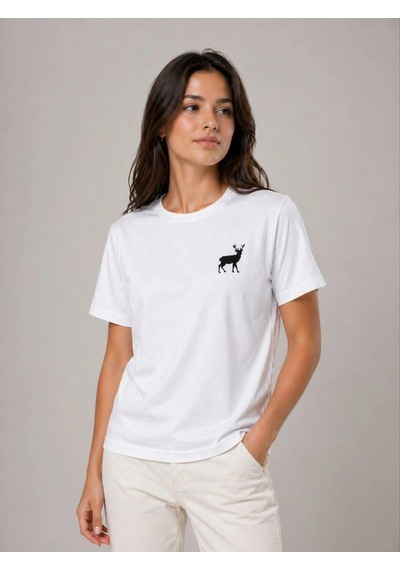 Novalisse Kadın Minimal Geyik Logolu Tişört Bisiklet Yaka Kısa Kol Yazlık T-shirt - Beyaz Çoklu Renk Novalisse Kadın Minimal Geyik Logolu Tişört Bisiklet Yaka Kısa Kol Yazlık T-shirt - Beyaz Çoklu Renk