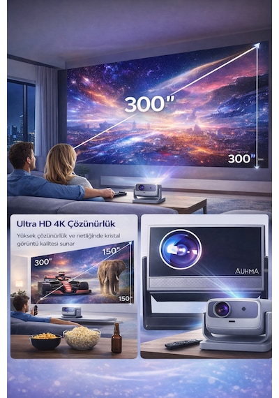 Android 4k Destekli Taşınabilir Projeksiyon Cihazı Electric Focus 200 Lumen Wifi 2.4g/5g 150 İnç