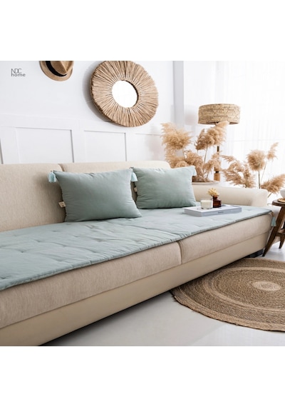 Yeşil Premium Keten Evcil Hayvan Dostu Keten Koltuk Pedi / Şilte Kırlentli 80x180 Çok Renkli