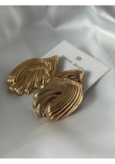 İstiridye Plaka Gold Küpe Altın
