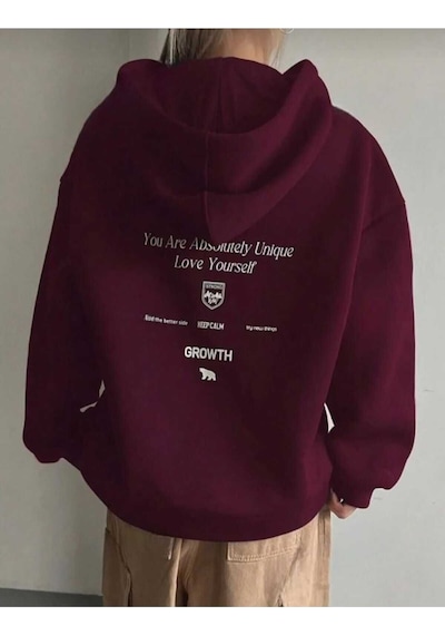 Kozia Outdoors Your Self Sırt Baskılı Kapşonlu Sweatshirt Bordo