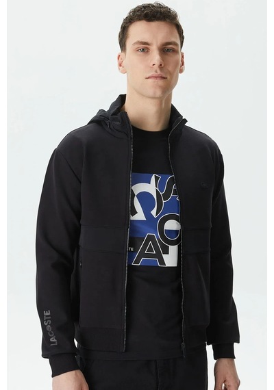 Lacoste Men's Full Zip Hoodie Sweatshirt Erkek Kapüşonlu Tam Fermuar Sweatshirt Siyah Siyah