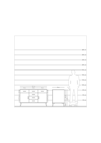 Kronos Konsol 2 Raflı 6 Çekmeceli 2 Kapaklı 132x59x83 Antrasit-antrasit/çam Antrasit/çam