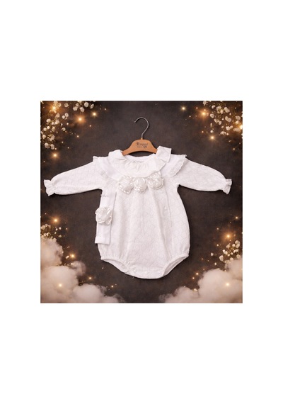Cayzen Mira Kız Çocuk Elegance Romper Bandana Aksesuarlı 351 Ekru Ekru