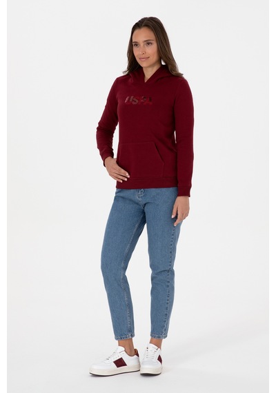 U.S. Polo Assn. Kadın Bordo Kapüşonlu Basic Sweatshirt 50307711-VR014