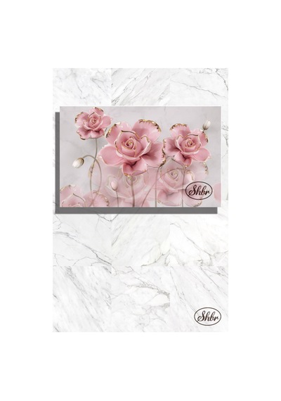 Tekli, Yatay, Kanvas, Dekoratif, Duvar, Tablosu , Pembe Gold Detaylı 3d Güller,