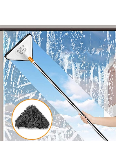 Turuncukoli Teleskopik Üçgen Camsil Duvar Yüzey Cam Silme Aparatı Mop Mikrofiber Sprey