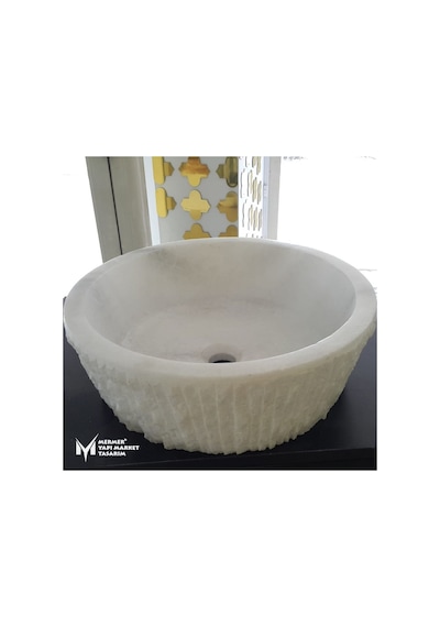 Beyaz Mermer Dışı Dikey Patlatma Lavabo