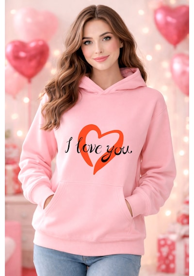 Stil X Sevgililer Gününe Özel, Kapüşonlu Kadın Sweatshırt, Valentıne's Day Pembe-7