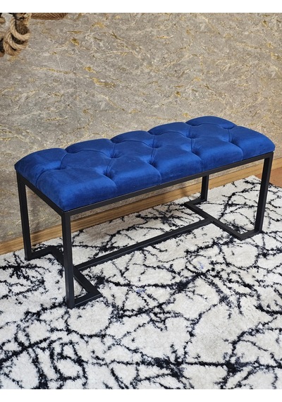 Zafir Siyah Boyalı - L - Ayaklı 100 Cm X 38 Cm Oturak - Bench - Makyaj Taburesi - Makyaj Oturak Mavi