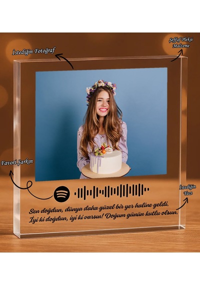 Bk Gift Kişiye Özel Fotoğraflı Ve Spotify Barkodlu Akrilik Masa Çerçevesi-1 Sevgiliye Hediye, Doğum Günü Hediyesi, Babalar Günü Hediyesi Kobitmeyenc