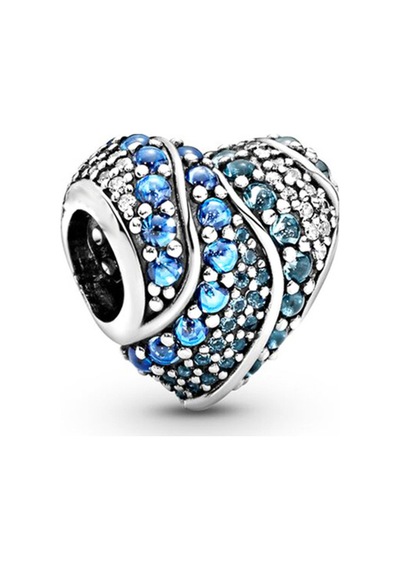 Renkli Taşlı Kalp Charm Gümüş
