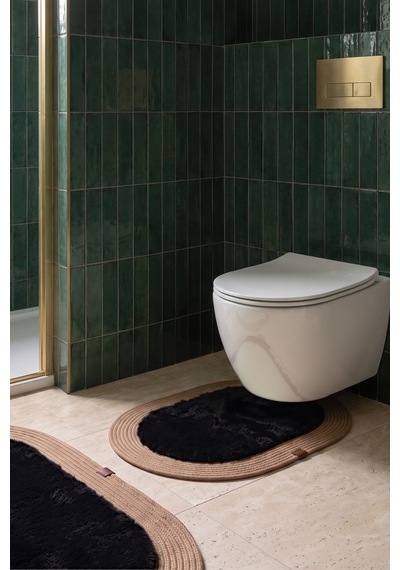 Banyo Paspası Takımı 60x100+40x60 Cm Düz Siyah & Camel