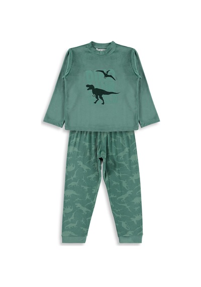 Dorka Golsut Dinazor World Basıklı 3-11 Yaş Pijama Takımı - Yeşil