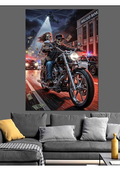 Ahşap Tablo Motorsiklet Karanlık Yolda İlerliyor Çocuk Odası Tabloları