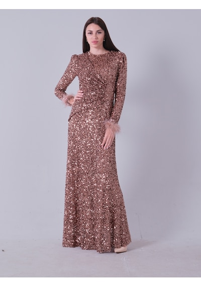 Feminist Bakır Bilek Ucu Tüylü Pul Payetli Tesettür Abiye 6502496.231