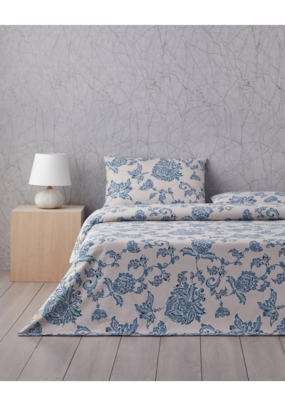 English Home Curioleaf Pamuk Çift Kişilik Çarşaflı Nevresim Takımı 200x220 Cm Mavi - Bej Mavi - Bej