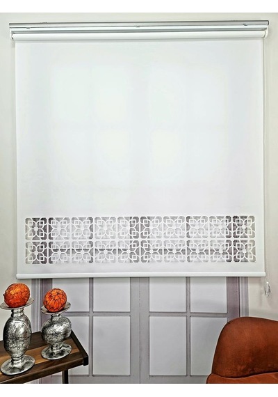 Stor Perde Desenli Lazer Kesim Kalın Kumaşlı Ml105 Beyaz