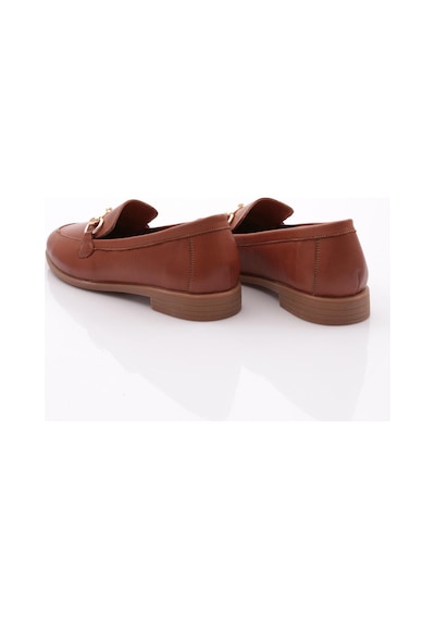 Dgn 1850 Kadin Metal Aksesuarli Loafer Ayakkabi Koyu Taba