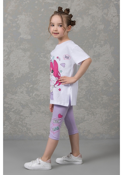 Dmb Kids Lila Desenli Kız Çocuk Taytlı Kısa Kollu Takım Lila