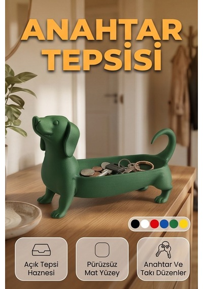 Sosis Köpek Figürlü Takı Anahtar Tepsisi Masaüstü Düzenleyici Yeşil