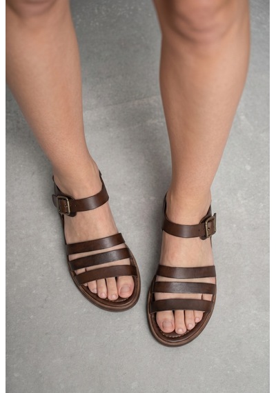 Giamgia Store Giamgia Kahverengi Kadın Düz Taban Bilekten Ayarlamalı Klasik Sandalet-2410 Giamgia Store Giamgia Kahverengi Kadın Düz Taban Bilekten Ayarlamalı Klasik Sandalet-2410