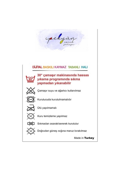 Kaymaz Tabanlı Ince Yıkanabilir Çocuk Halısı Yıldız Bulut Çok Renkli