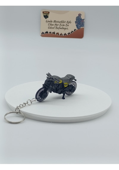 Scrambler Motosiklet Metal Anahtarlık Füme Sarı - Diecast Cafe Racer Motor Figürü
