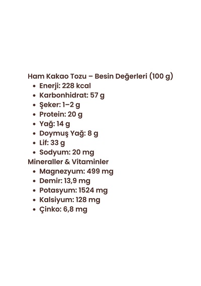 Ham Kakao Tozu 100 G Cam Kavanoz - Doğal , Katkısız , Koruyucusuz , Premium