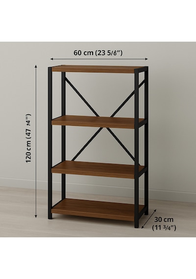 Ofis Salon İçin Siyah Metal Çerçeveli 4 Raflı Endüstriyel Dosya Kitap Rafı 120x60x30 Cm Kahverengi Ofis Salon İçin Siyah Metal Çerçeveli 4 Raflı Endüstriyel Dosya Kitap Rafı 120x60x30 Cm Kahverengi