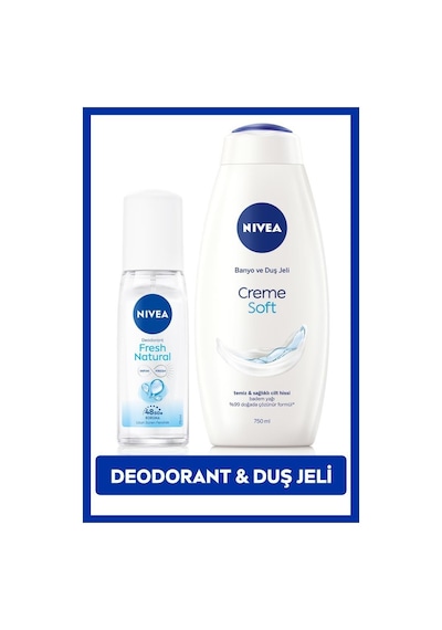 Nivea Fresh Natural 48 Saat Kadın Sprey Deodorant 75 ML+ Creme Soft Nemlendirici Duş Jeli 750 ML