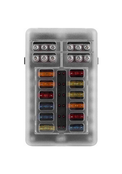 Led Uyarı Işıklı 12 Yollu Bıçak Sigorta Kutusu - Pbt Blok Sigorta Tablosu Ve Etiket Seti Oto, Karavan, Tekne Uyumlu