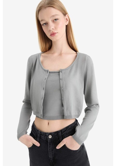 DeFacto Coool Slim Fit Dar Kesim Bisiklet Yaka Triko Kazak E7513AX25SPGR394 Gri