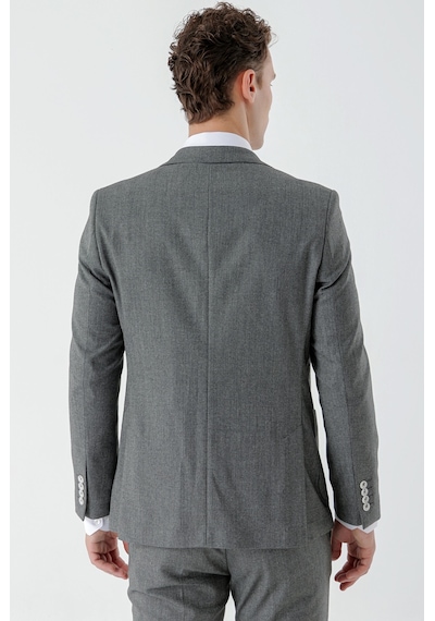 Morven Erkek Gri Poliviskon Trend Desenli Slim Fit Mono Yaka Takım Elbise Gri