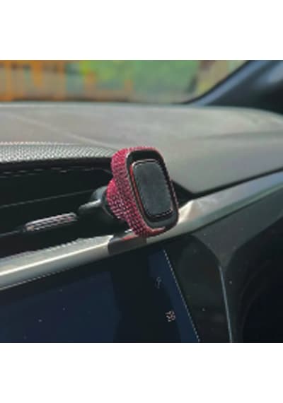 Pembe Şeker Taş Kaplamalı Mıknatıslı Araç İçi Telefon Tutucu Çift Kilit Sistemli Pembe