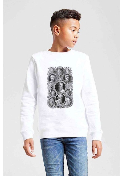 Tshirthane Filozoflar Baskılı Unisex Çocuk Beyaz Sweatshirt