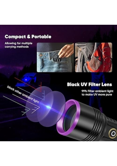 Led Uv El Feneri 20w Güç 3000mah Şarjlı Alüminyum Gövde Profesyonel Kullanım